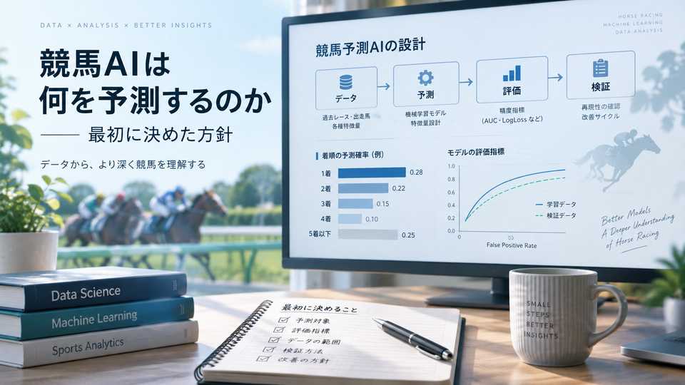 競馬AIの予測対象や評価指標を整理する開発環境のイメージ